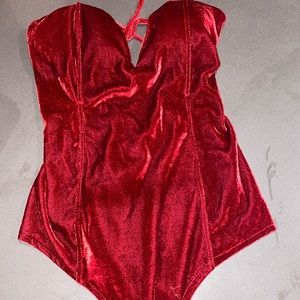 Red velvet body suit